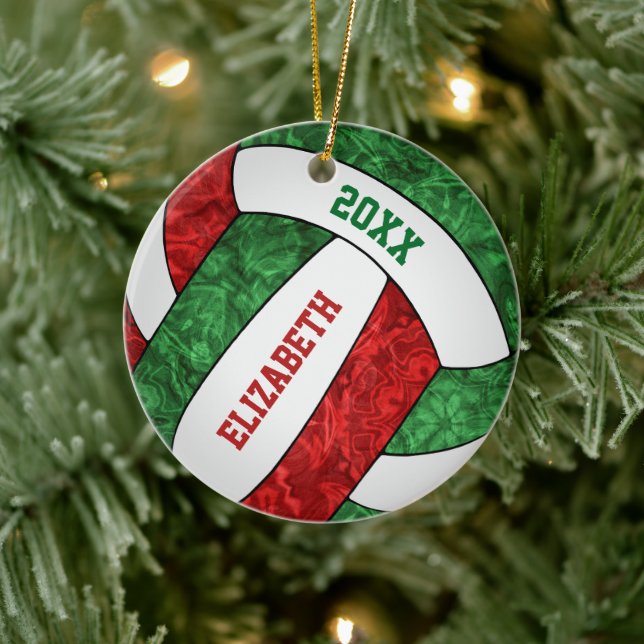 Adorno De Cerámica navidades de voleibol de chicas verdes rojos (Árbol)