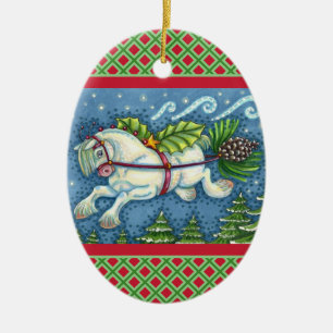 ADORNO DE CERÁMICA NAVIDADES DE VUELO CUTO PONY TOMANDO PINECONE SLEI