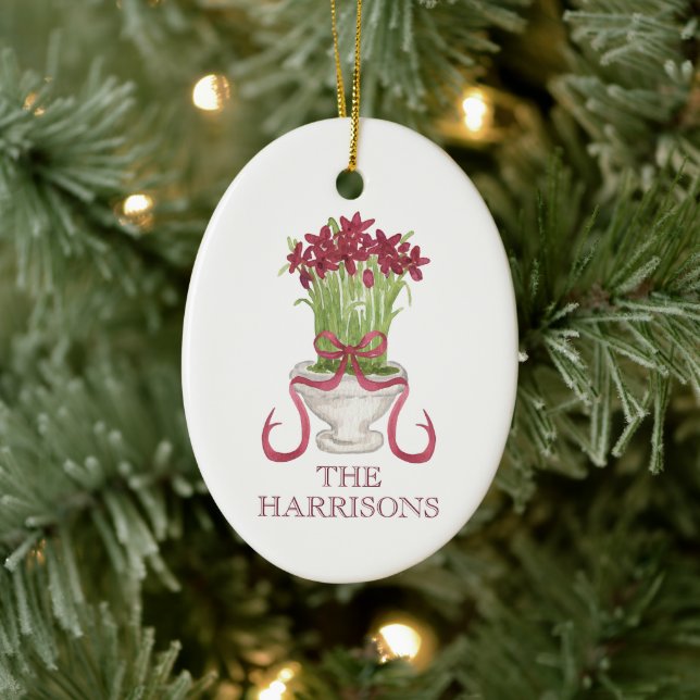Adorno De Cerámica Navidades de Watercolor Burgundy Amaryllis (Árbol)