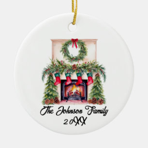 Adorno De Cerámica Navidades de Watercolor Rustic Family Keepsake