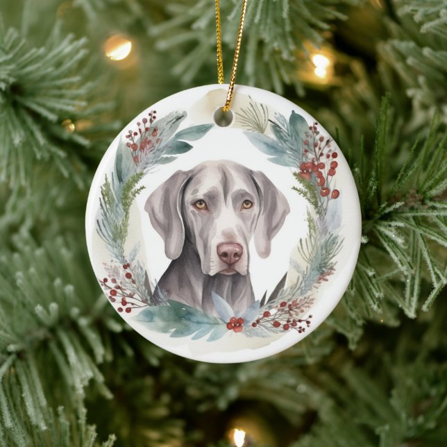 Adorno De Cerámica Navidades de Weimaraner Wreath Festive Pup (Árbol)