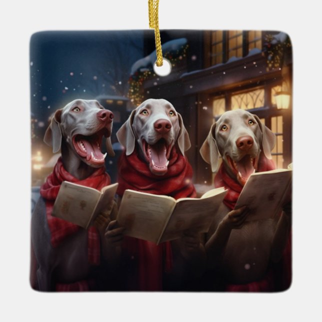 Adorno De Cerámica Navidades de Weimaraners en vacaciones festivas (Anverso)