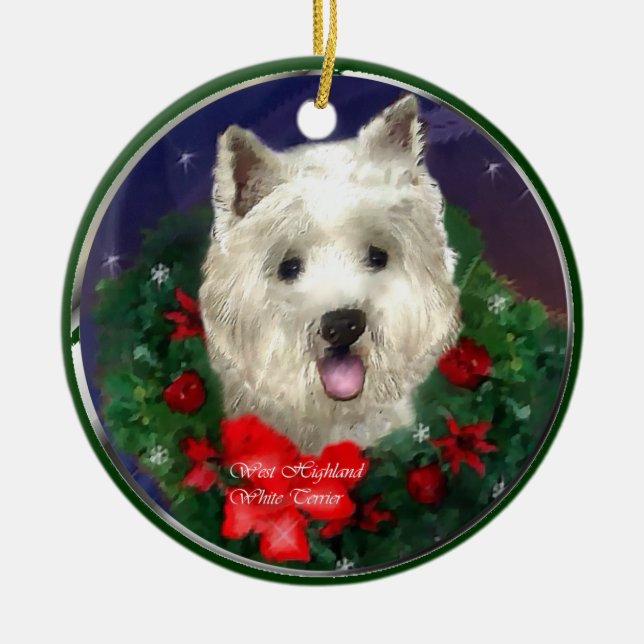 Adorno De Cerámica Navidades de West Highland White Terrier (Frente)