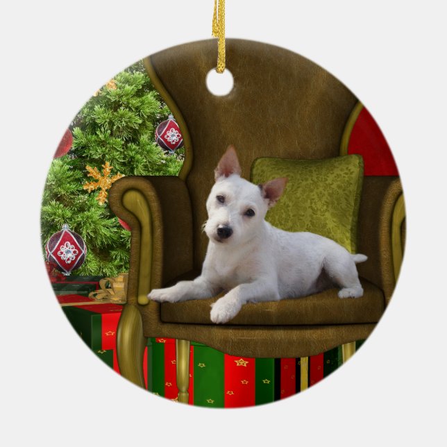 Adorno De Cerámica Navidades de White Jack Russell (Atrás)