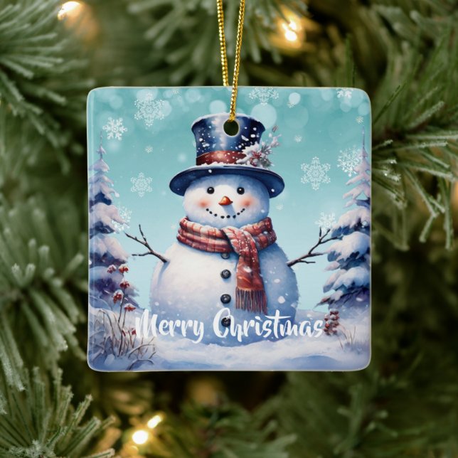 Adorno De Cerámica Navidades de Winter Forest Snowman | Turquesa (Árbol)