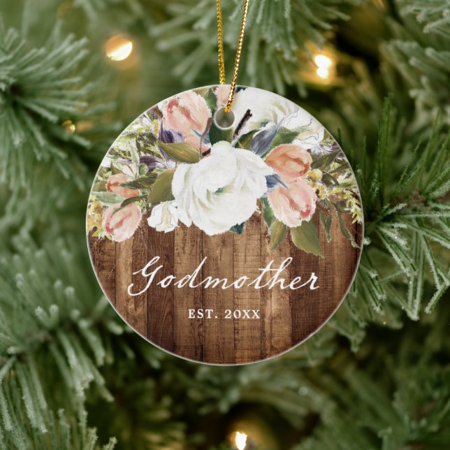 Adorno De Cerámica Navidades de Woodgrain del País Madrino Personaliz (Árbol)
