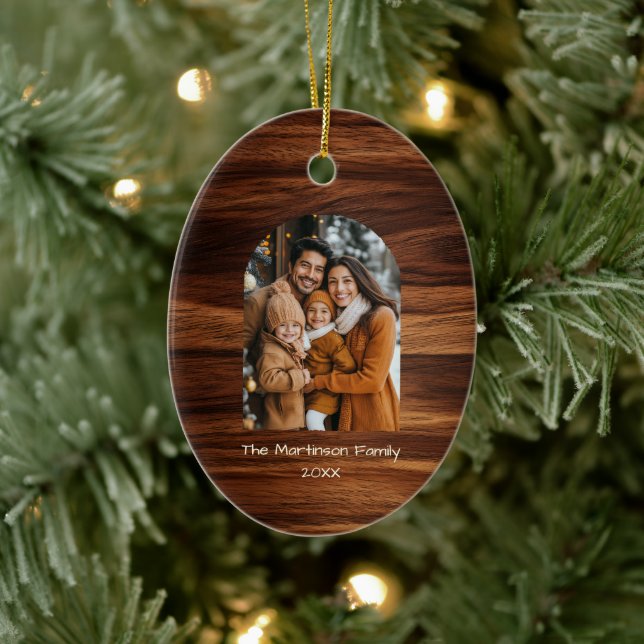 Adorno De Cerámica Navidades de Woodgrain personalizados de la famili (Árbol)