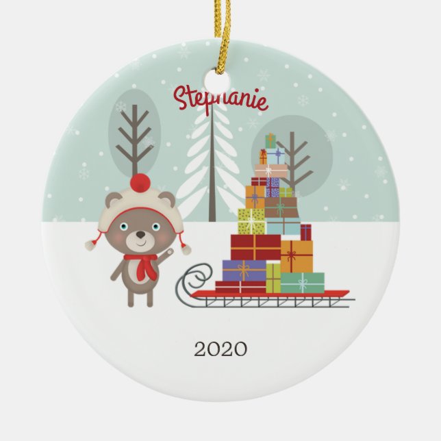 Adorno De Cerámica Navidades de Woodland Bear (Frente)