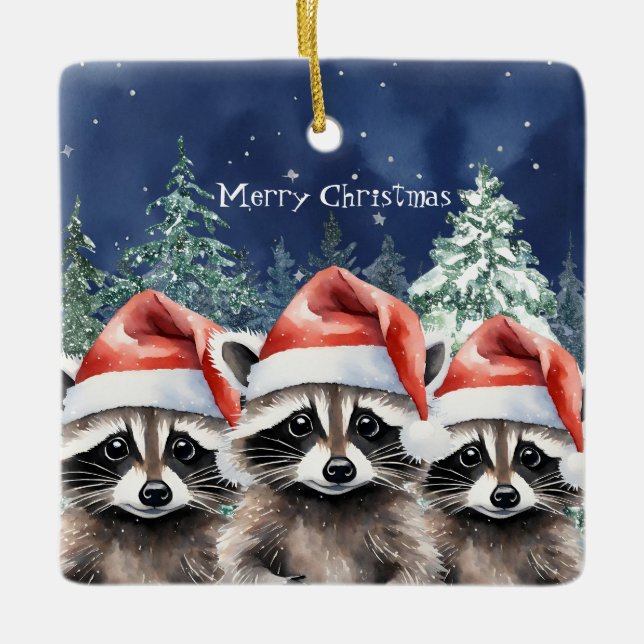 Adorno De Cerámica Navidades de Woodland Raccoon (Anverso)