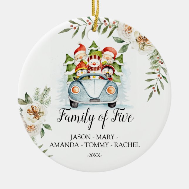 Adorno De Cerámica Navidades de Woodland Truck familia de cinco (Frente)