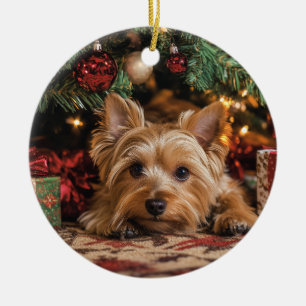 Adorno De Cerámica Navidades de Yorkie