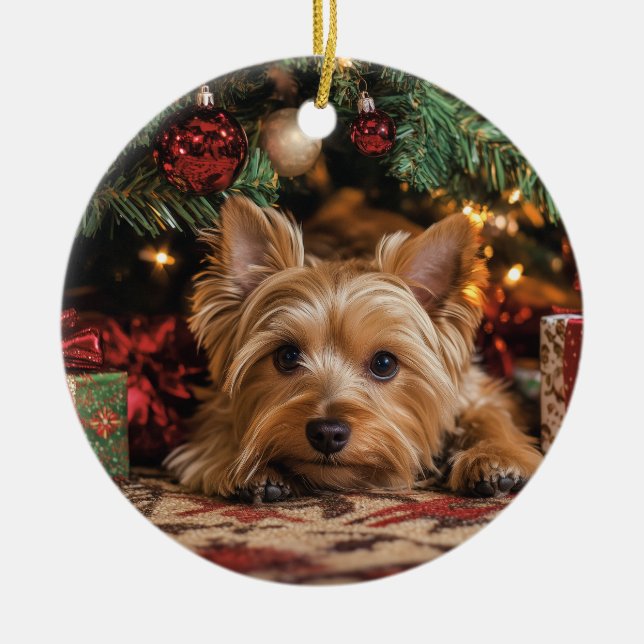 Adorno De Cerámica Navidades de Yorkie (Frente)