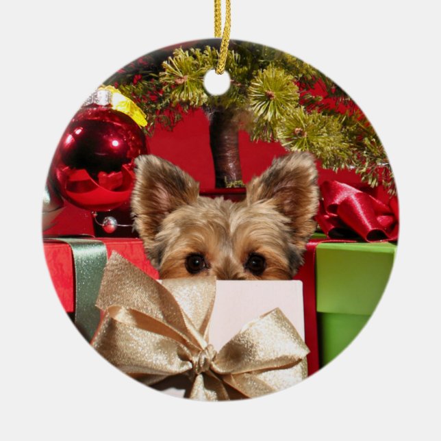 Adorno De Cerámica Navidades de Yorkie (Frente)