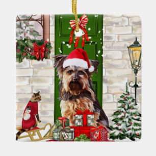 Adorno De Cerámica Navidades de Yorkie Dog