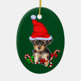 Adorno De Cerámica Navidades de Yorkshire Terrier