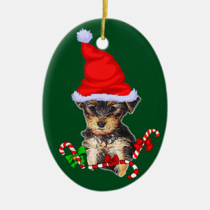 Adorno De Cerámica Navidades de Yorkshire Terrier