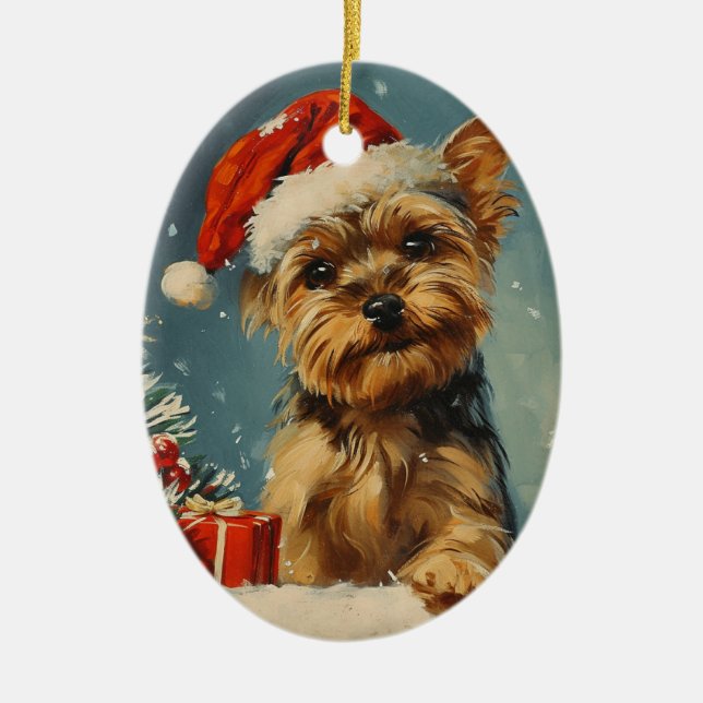 Adorno De Cerámica Navidades de Yorkshire Terrier (Frente)