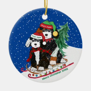 Adorno De Cerámica Navidades decorados con Bernedoodles personalizado