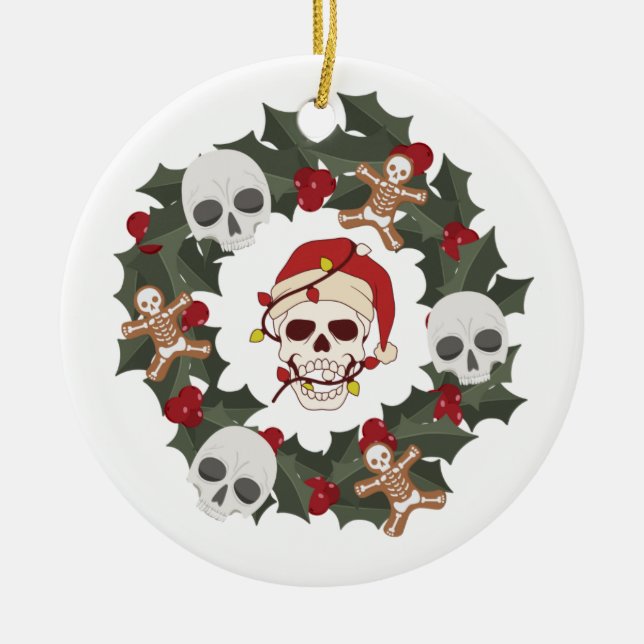 Adorno De Cerámica Navidades decorados con esqueletos escribieron una (Frente)