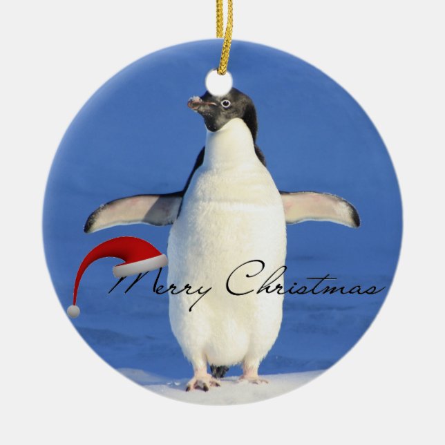 Adorno De Cerámica Navidades del abrazo de pingüino (Frente)