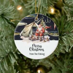 Adorno De Cerámica Navidades del amante de la pesca de Santa Claus