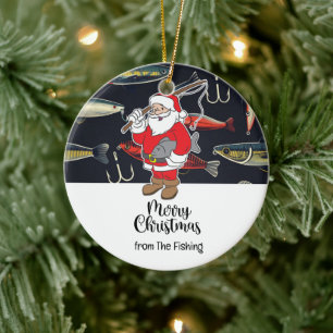 Adorno De Cerámica Navidades del amante de la pesca de Santa Claus