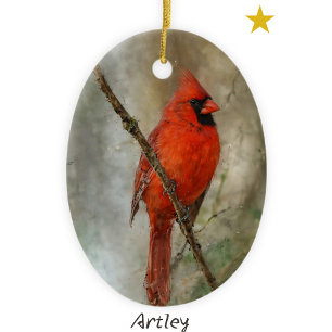 Adorno De Cerámica Navidades del año de pintura de aves del cardenal 