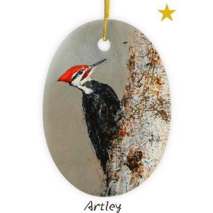 Adorno De Cerámica Navidades del año de pintura de pájaros carpintero