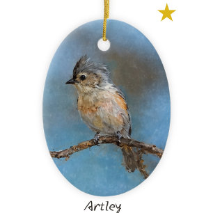 Adorno De Cerámica Navidades del año de pintura de pájaros tufados az