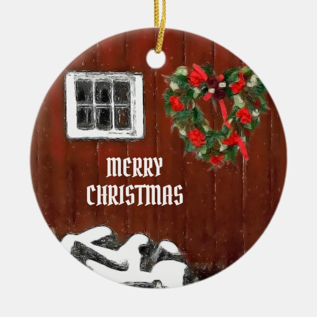Adorno De Cerámica Navidades del Barn Rojo (Frente)