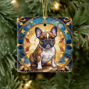 Adorno De Cerámica Navidades del Bulldog francés Pastel StainGlass Go