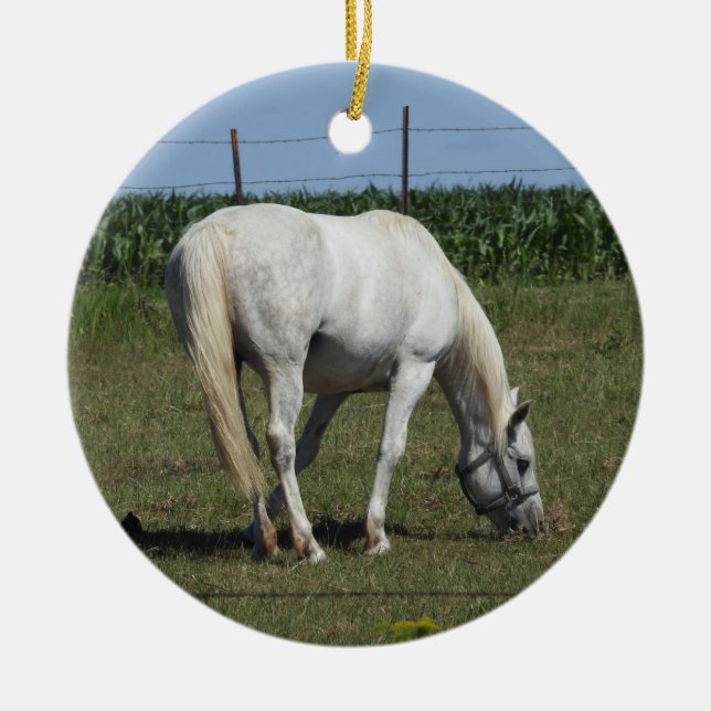 Adorno De Cerámica Navidades del caballo blanco bonito (Frente)