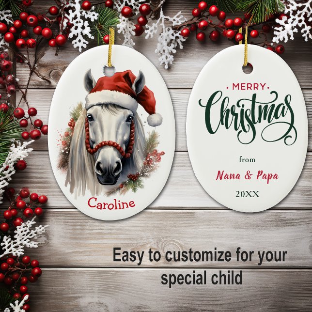 Adorno De Cerámica Navidades del Caballo Blanco de Santa Hat (Subido por el creador)