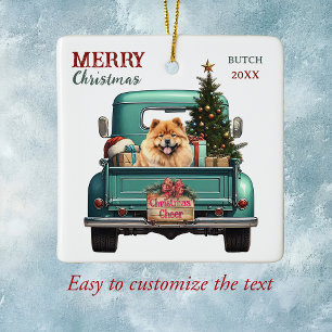 Adorno De Cerámica Navidades del Camión Retro Chow Chow Dog