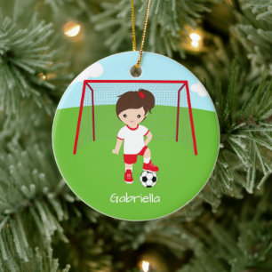 Adorno De Cerámica Navidades del Chica de fútbol de Brown