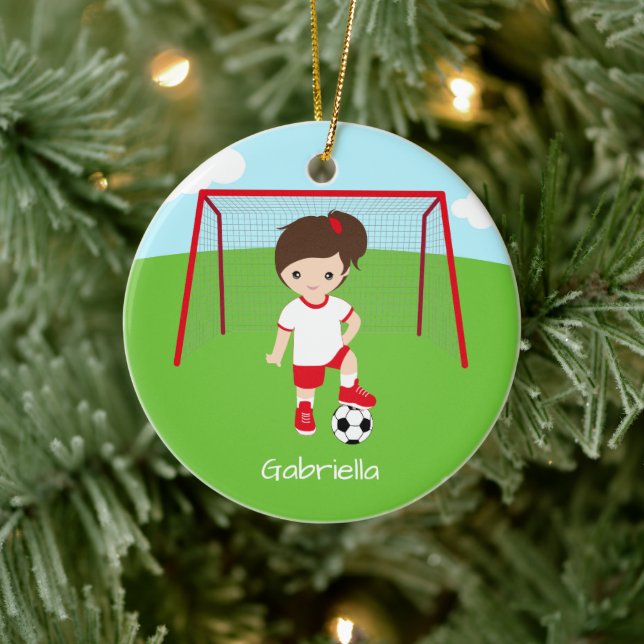 Adorno De Cerámica Navidades del Chica de fútbol femenino personaliza (Árbol)