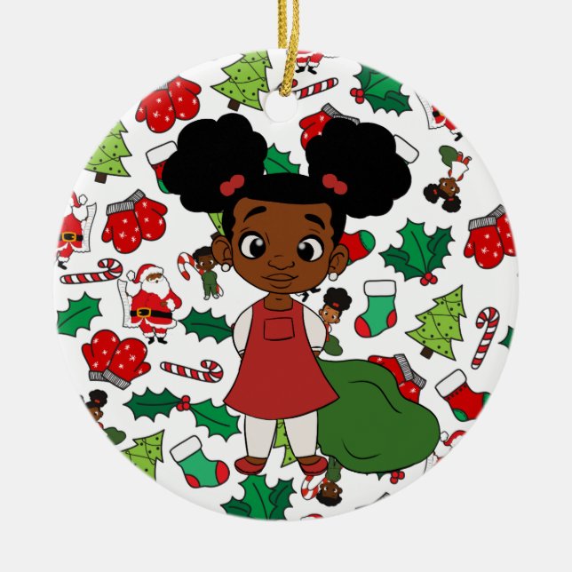 Adorno De Cerámica Navidades del Chica de vacaciones Ponytail (Frente)
