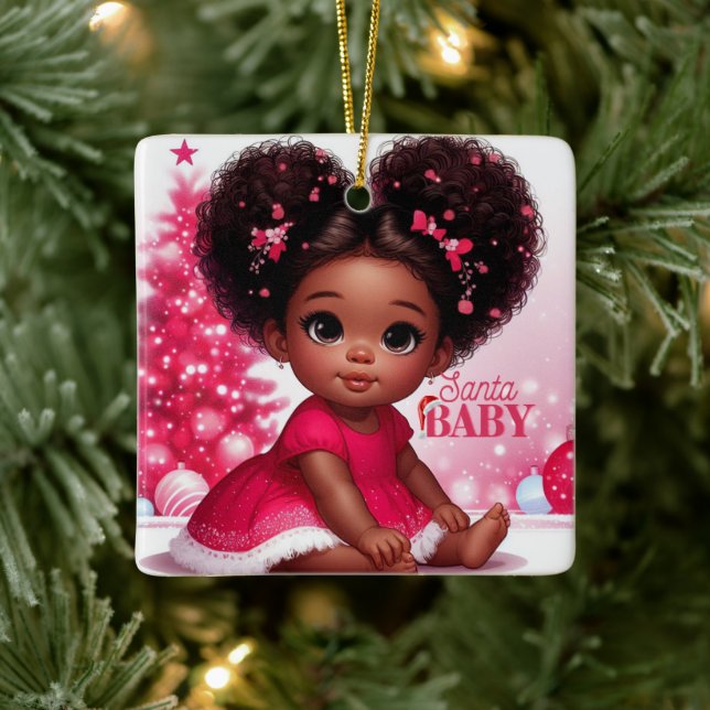 Adorno De Cerámica Navidades del Chica infantil de Santa Bebé Afro Pu (Árbol)
