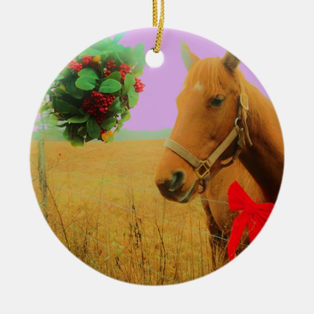 Adorno De Cerámica Navidades del cielo rosa retro Caballo (Frente)