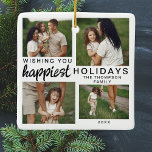 Adorno De Cerámica Navidades del Collage de fotos familiar personaliz<br><div class="desc">Celebra la alegría de la temporada de vacaciones con nuestro ornamento cerámico 2024 Navidades de Collage de fotos familiar personalizado. Este elegante ornamento presenta un diseño minimalista que exhibe hermosamente tus fotos familiares favoritas en un collage de cuatro fotos. Elaborado con cerámica de alta calidad, ofrece una manera duradera y...</div>