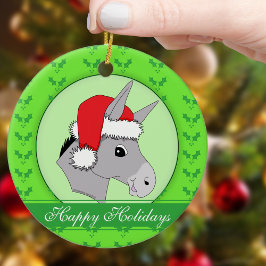Adorno De Cerámica Navidades del Cute Santa Donkey Holly Happy Holida