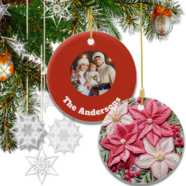 Adorno De Cerámica Navidades del efecto del bordado Foto de Poinsetti