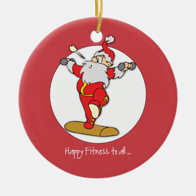 Adorno De Cerámica Navidades del ejercicio de fitness feliz con Santa (Frente)