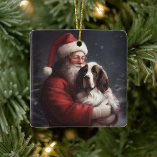 Adorno De Cerámica Navidades del Festival Springer Spaniel Santa Clau