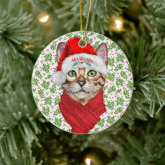Adorno De Cerámica Navidades del Gato Abysiniano Ho Ho Santa Hat Meow