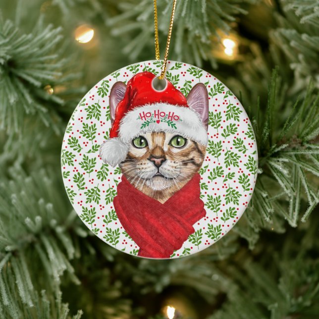 Adorno De Cerámica Navidades del Gato Abysiniano Ho Ho Santa Hat Meow (Árbol)