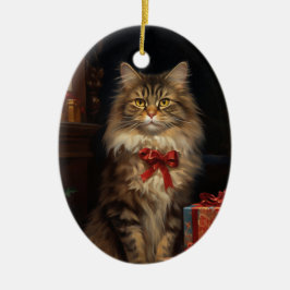 Adorno De Cerámica Navidades del gato Maine Coon