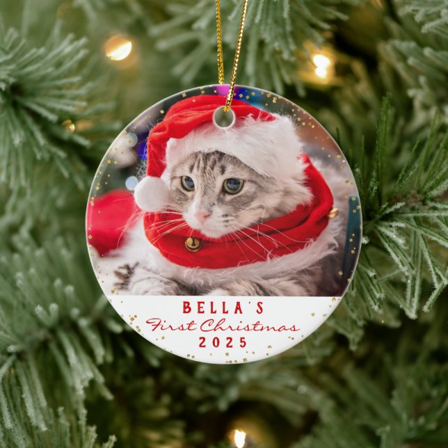 Adorno De Cerámica Navidades del gato Meowy, Mascota fotográfico pers (Árbol)