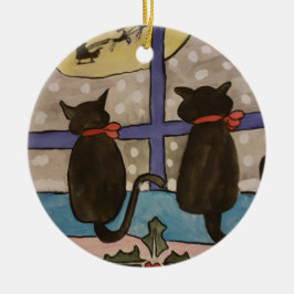 Adorno De Cerámica Navidades del gato negro