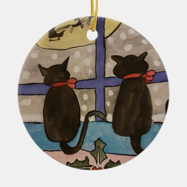 Adorno De Cerámica Navidades del gato negro (Frente)
